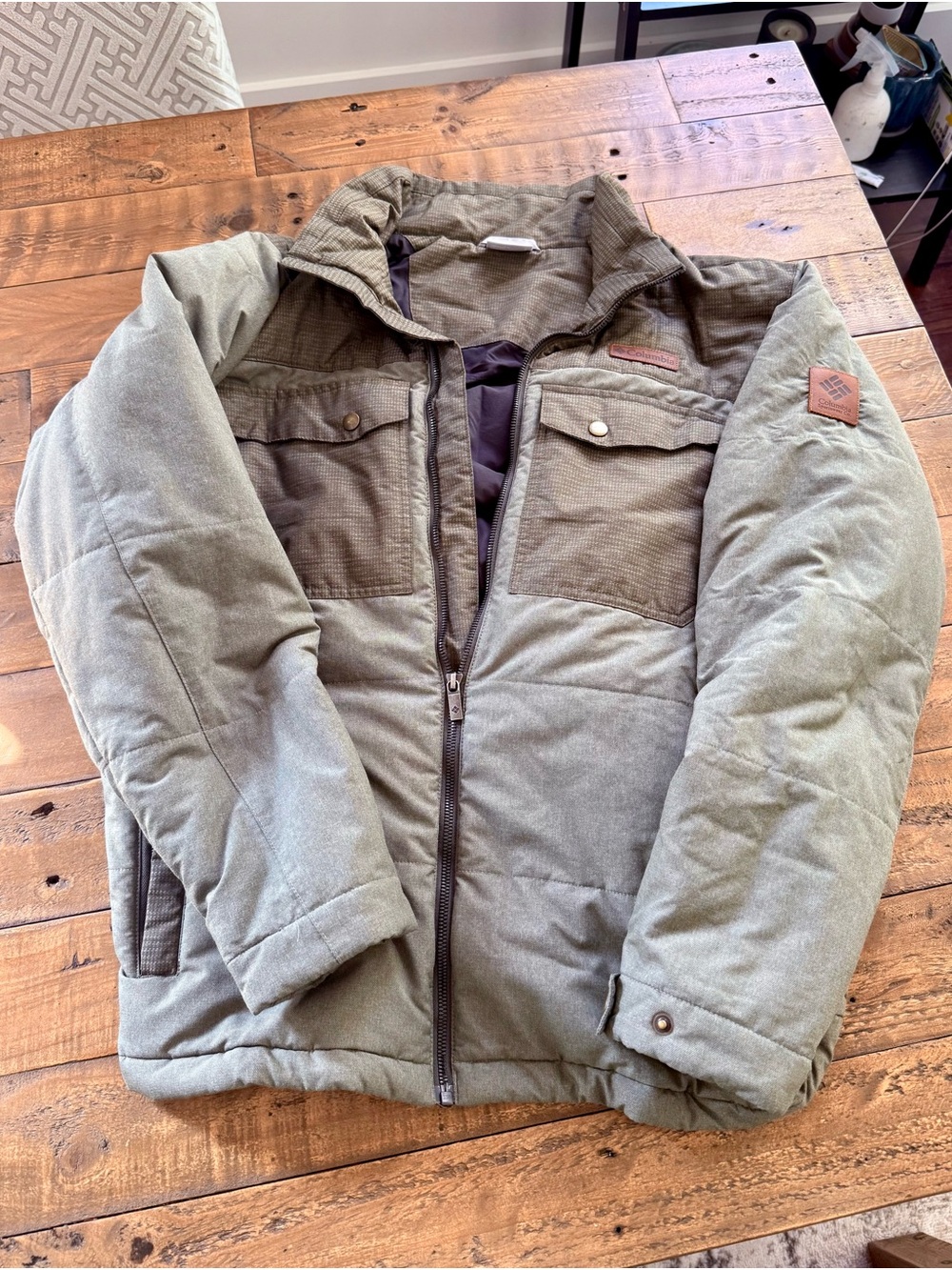 columbia Men's Quilted Winter Jacket - Olive, size large
